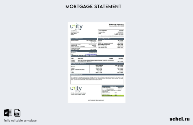 цифровая загрузка Нигерия Unity Bank выписка по ипотеке Word и шаблон PDF
